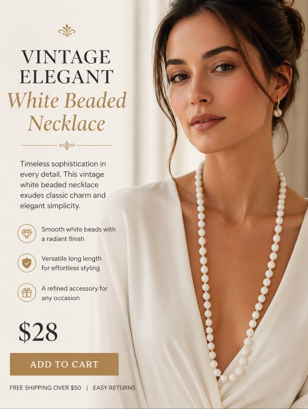 Vintage Eegant White Beaded Necklace